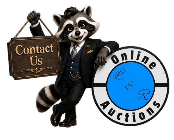 BidBeeny Bandit holding a Contact Us sign